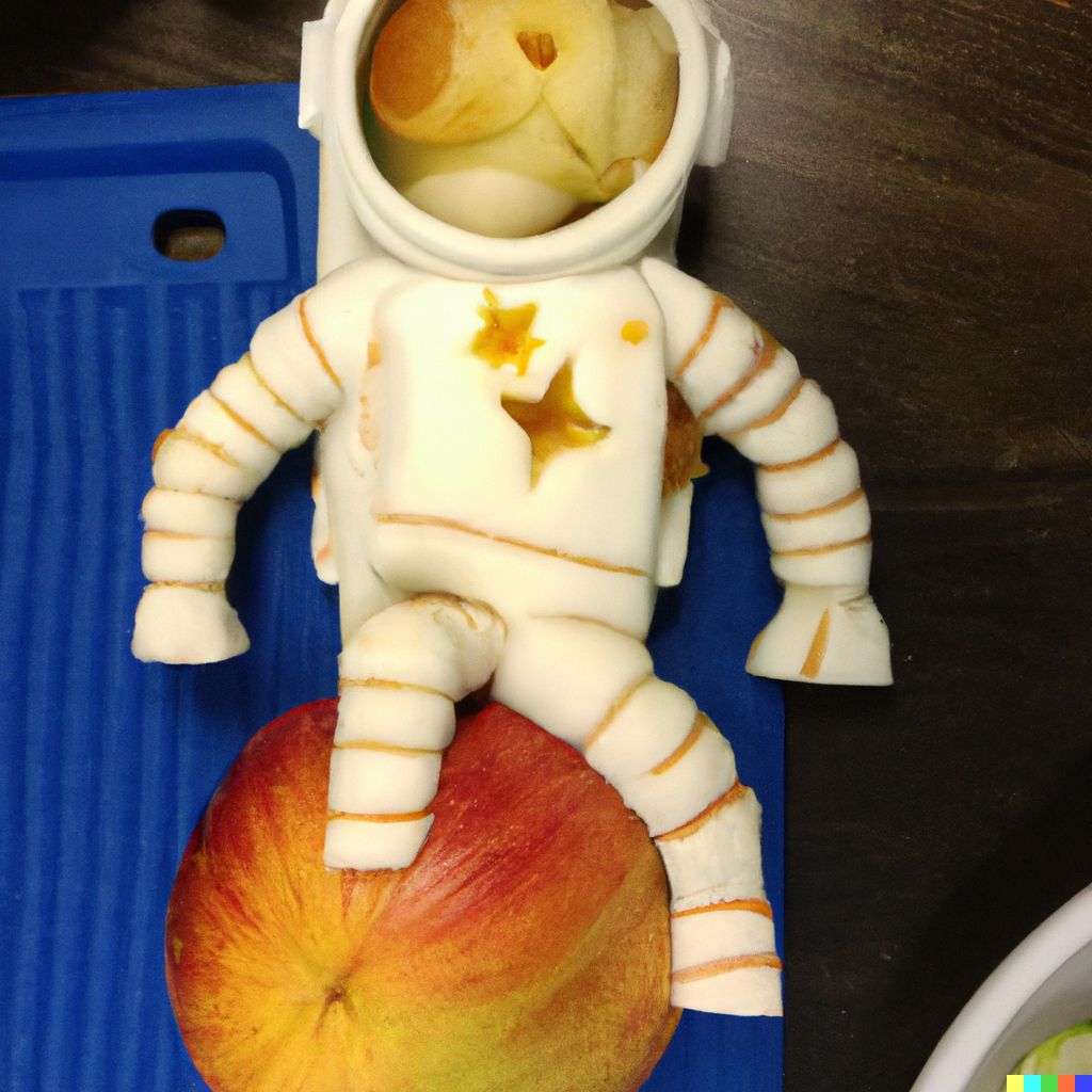 an astronaut, fruit carving